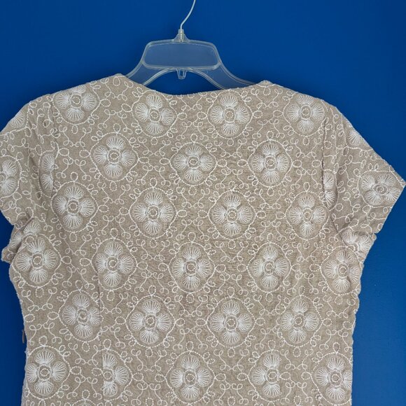 VINEYARD VINES Women's Tunic V-neck Linen Embossed Tan Mini Dress - Size 4 - Picture 6 of 6